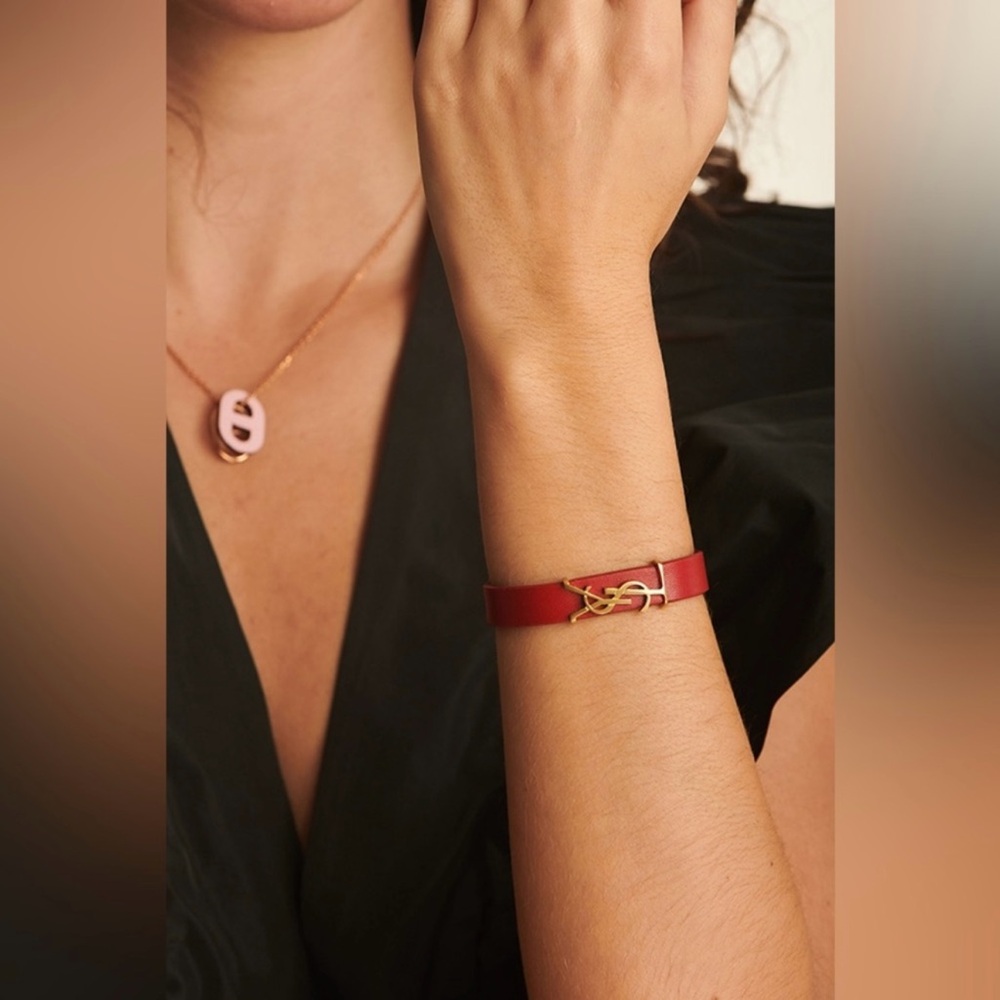 NWT Saint Laurent Gold Tone Red Leather Bracalet - Picture 11 of 14